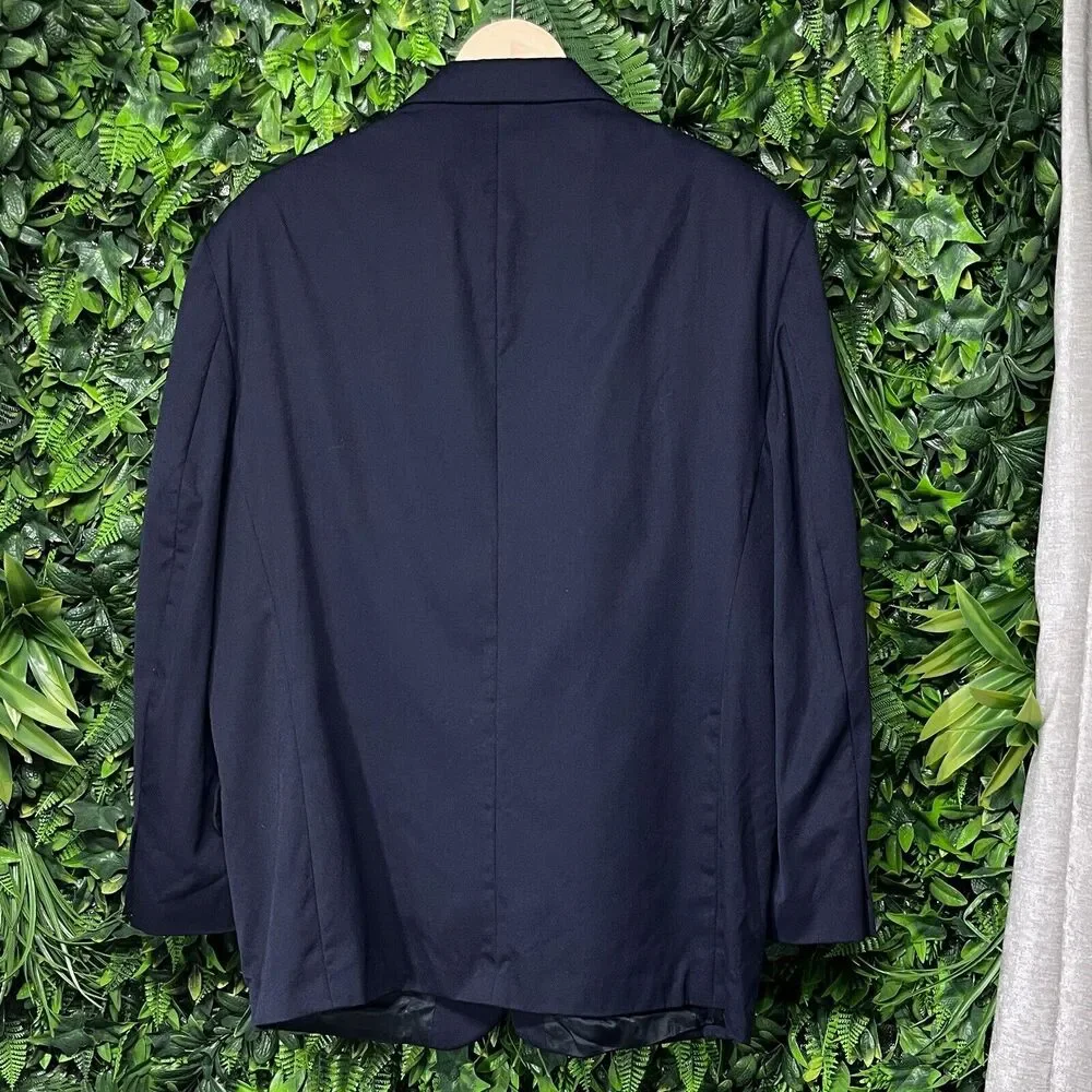 VINTAGE OSCAR DE LA RENTA Jacket‎ Men 44S Blue Blazer 100% Wool Sport Coat Lined